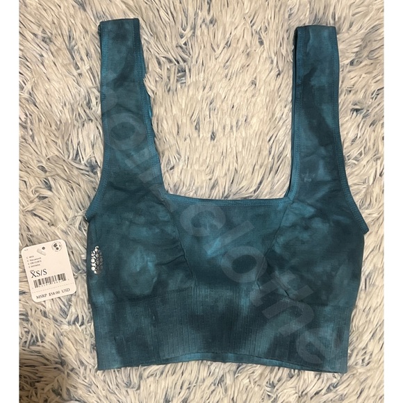 Free People Good Karma Square Neck Tie Dye Bra Blue Peacock - Picture 9 of 10